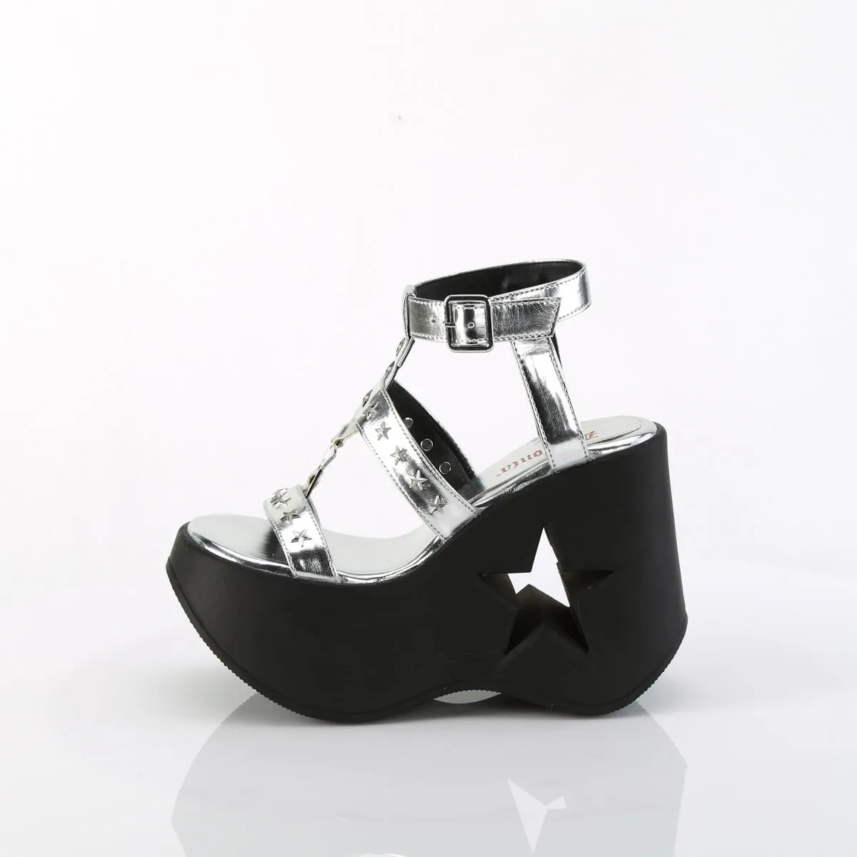 Demonia DYNAMITE-12 | Silve Metallic Vegan Leather Sandals