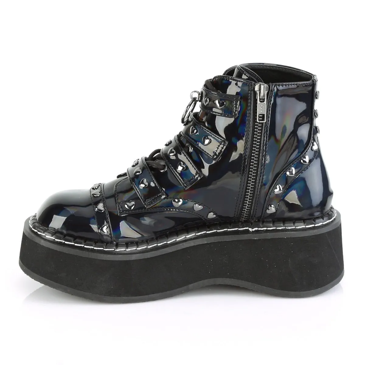 Demonia EMILY-315 | Black Holographic Vegan Leather Ankle Boots