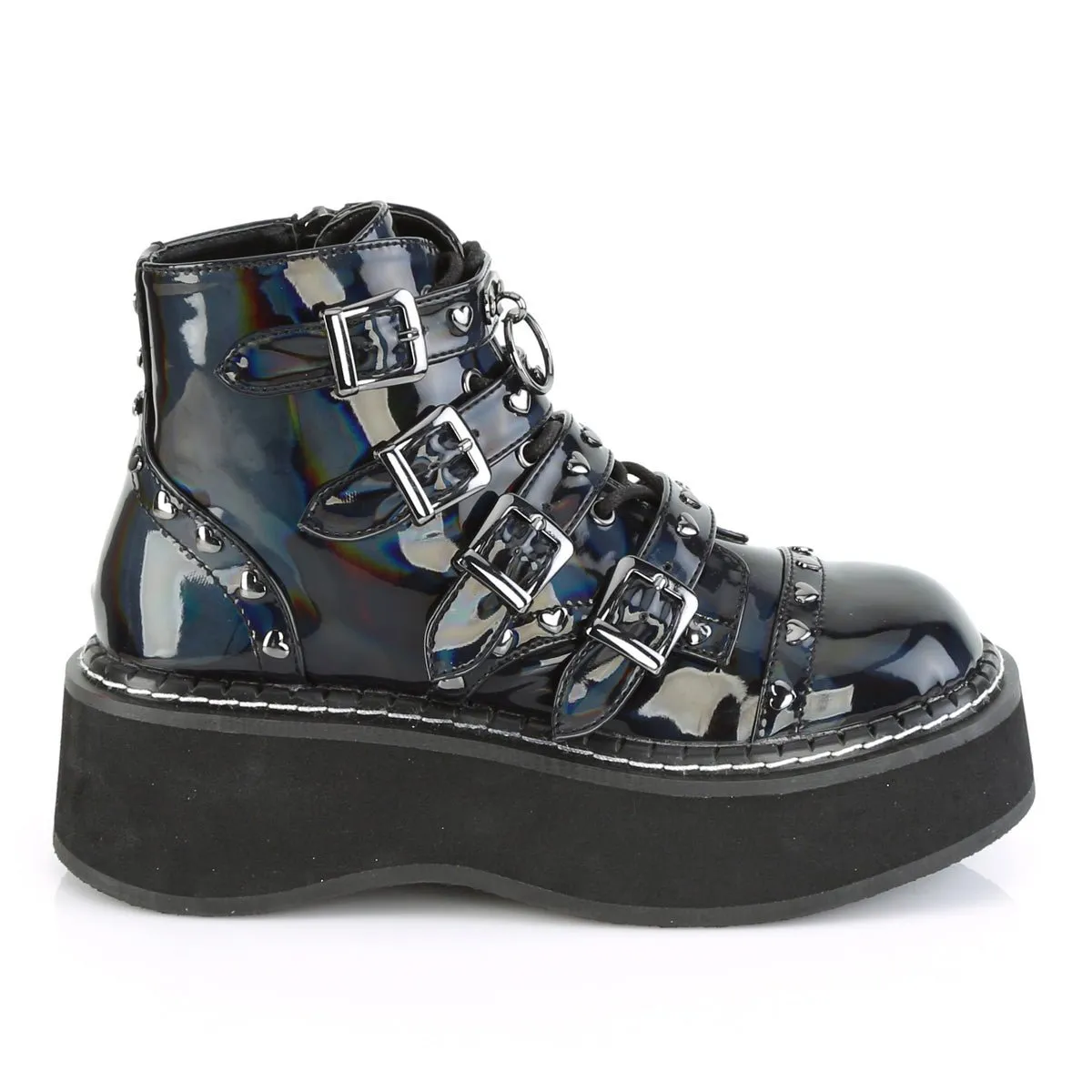 Demonia EMILY-315 | Black Holographic Vegan Leather Ankle Boots