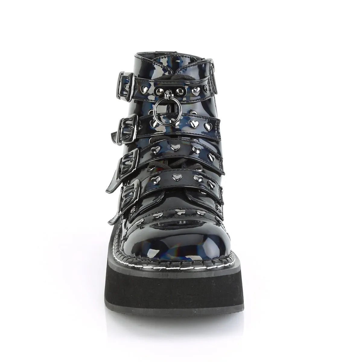 Demonia EMILY-315 | Black Holographic Vegan Leather Ankle Boots