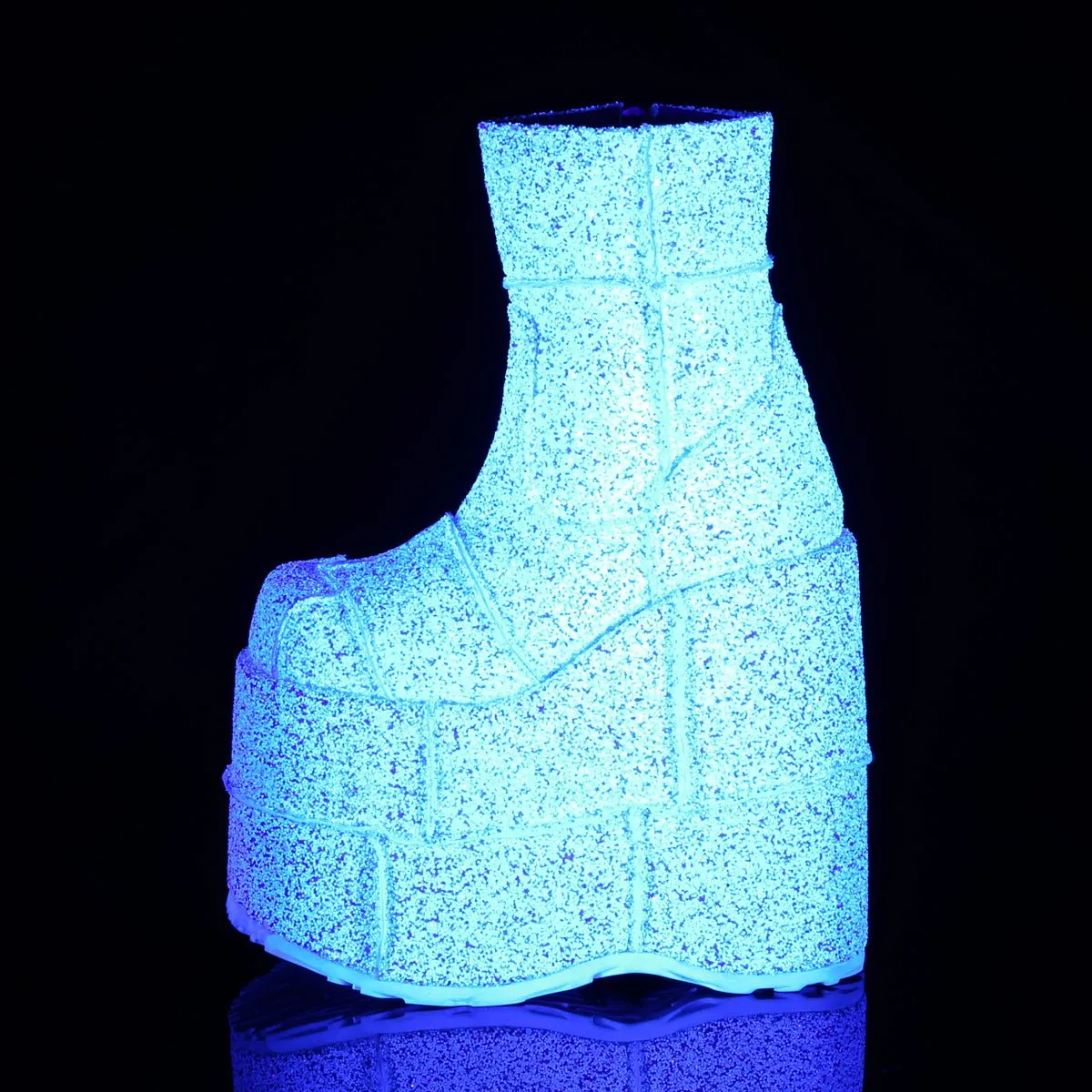 Demonia STACK-201G | White Glitter Unisex Boots