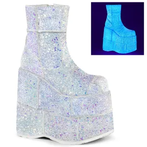 Demonia STACK-201G | White Glitter Unisex Boots