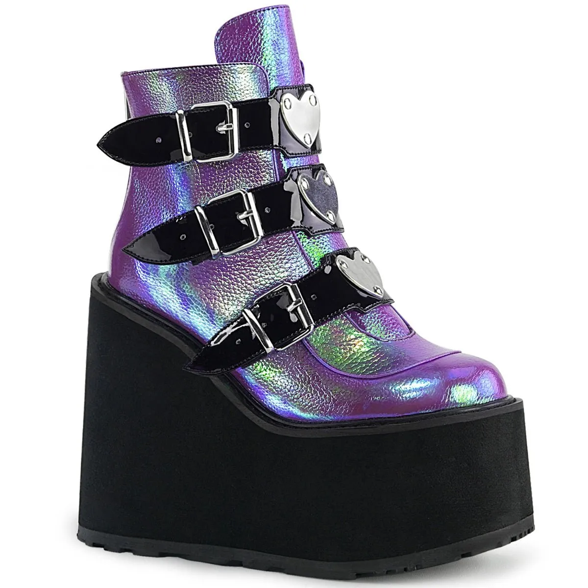 Demonia SWING-105 | Purple Iridescent Vegan Leather Ankle Boots