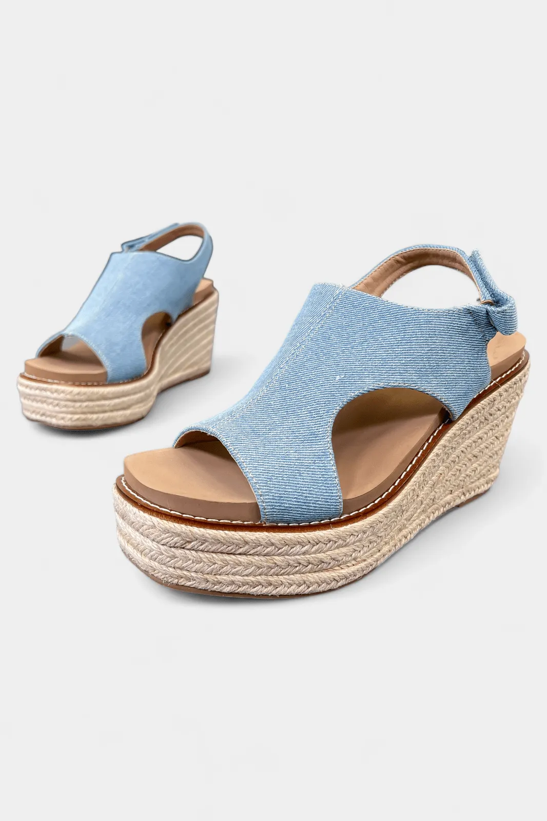 Denim Platform Freddie Wedge Sandals