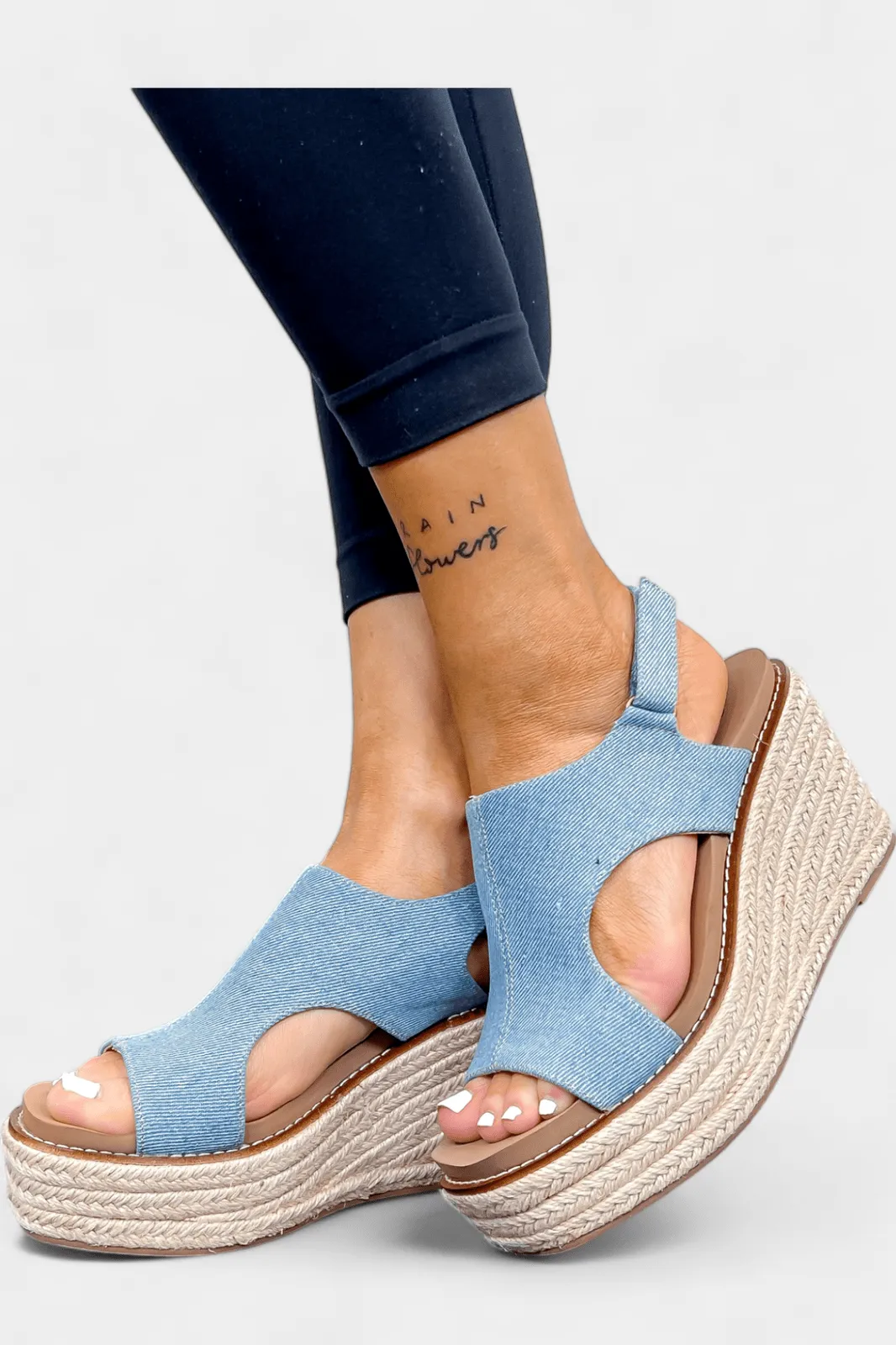 Denim Platform Freddie Wedge Sandals