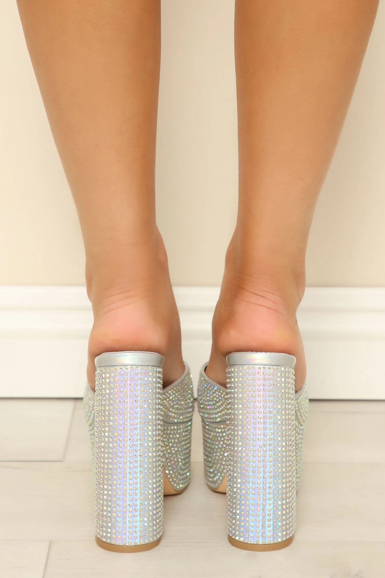 Diamond Girl Extreme Platform Mules - Silver