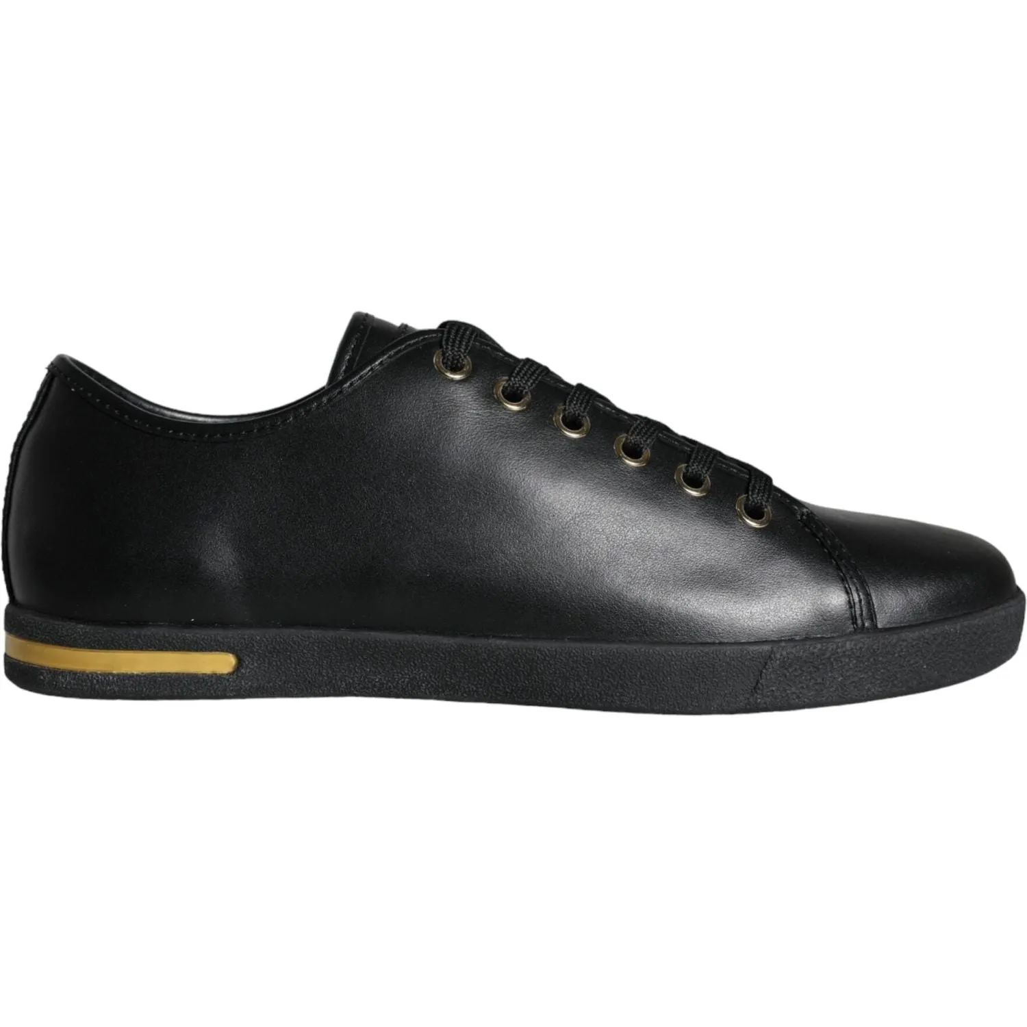 Dolce & Gabbana Black Gold Leather Classic Sneakers Shoes