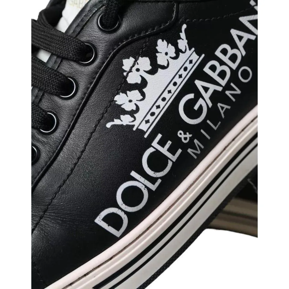 Dolce & Gabbana Black Leather Crown Milano Men Sneakers Shoes