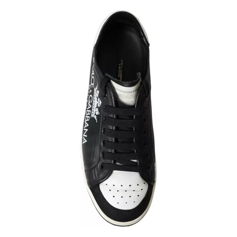 Dolce & Gabbana Black Leather Crown Milano Men Sneakers Shoes