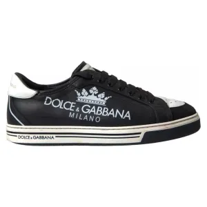 Dolce & Gabbana Black Leather Crown Milano Men Sneakers Shoes