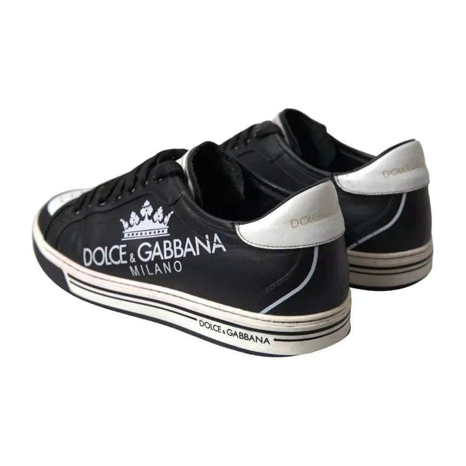 Dolce & Gabbana Black Leather Crown Milano Men Sneakers Shoes