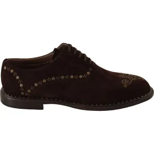 Dolce & Gabbana Elegant Brown Suede Studded Derby Shoes