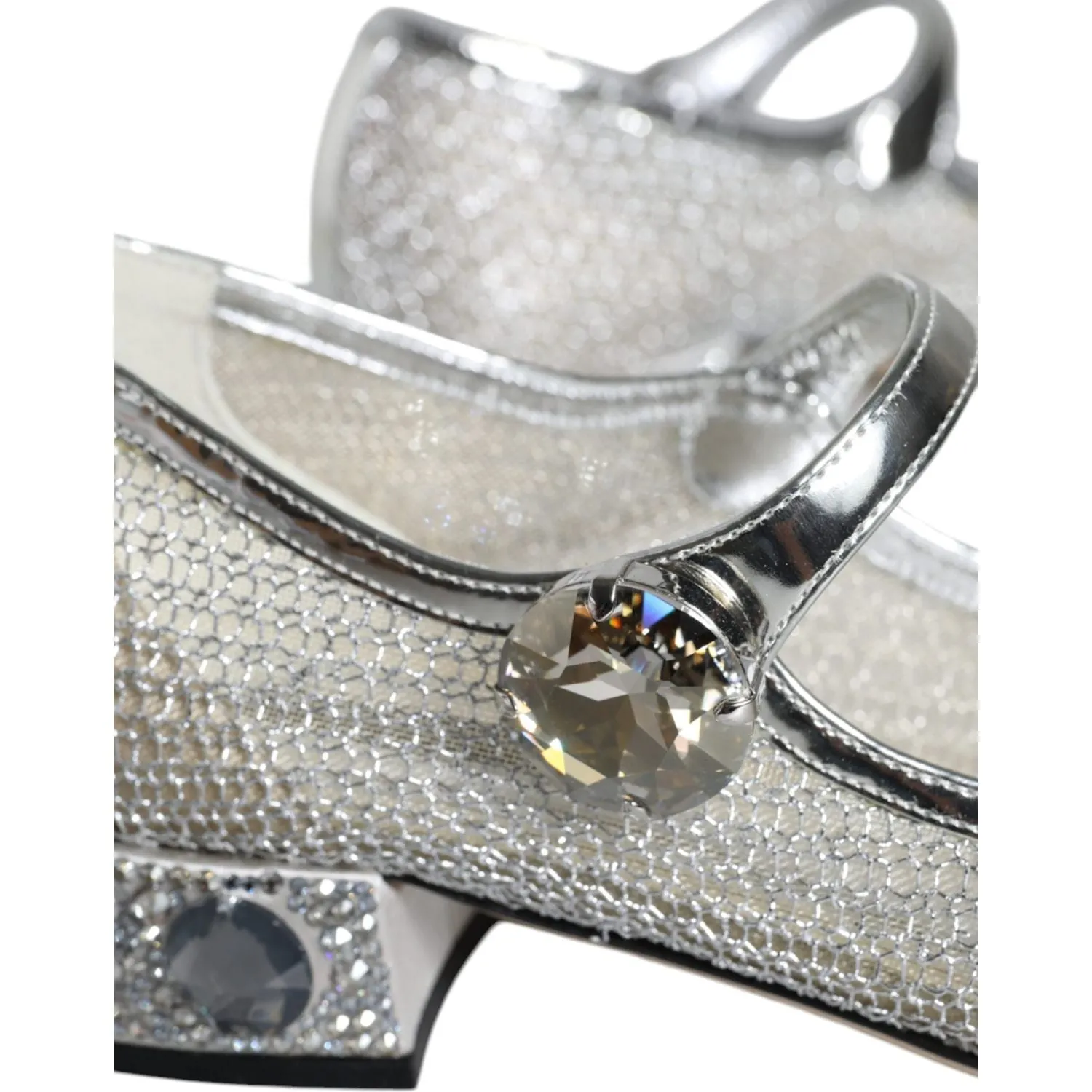 Dolce & Gabbana Silver Mesh Crystal Mary Jane Pumps Shoes