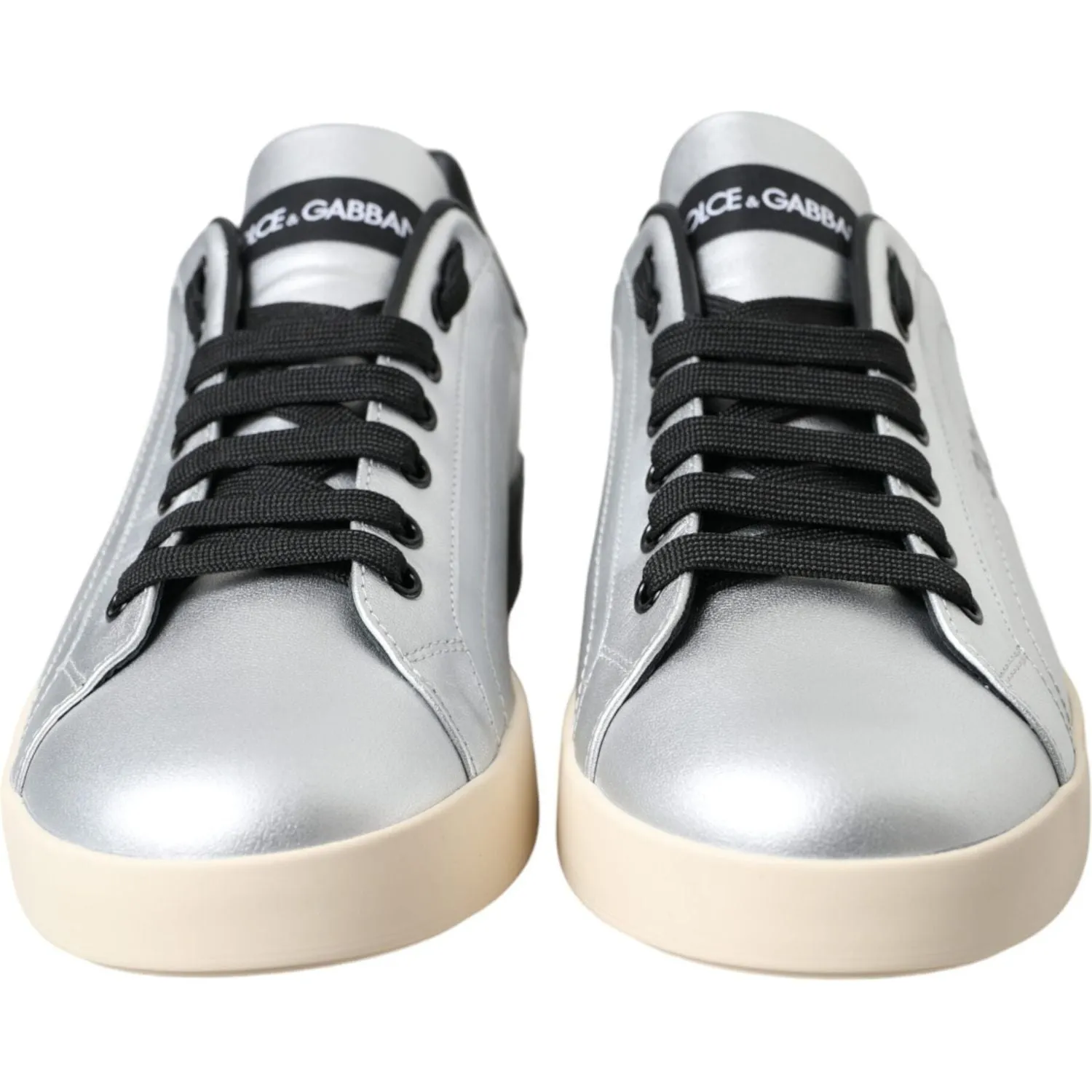 Dolce & Gabbana Silver Portofino Calf Leather Sneakers Men Shoes