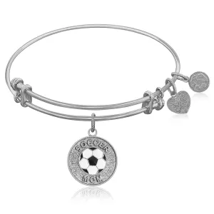 Expandable Bangle in White Tone Brass with Soccer Mom Symbol