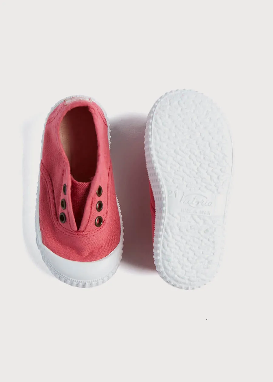 Faux Lace Hole Canvas Plimsolls in Raspberry Red (19-34EU)