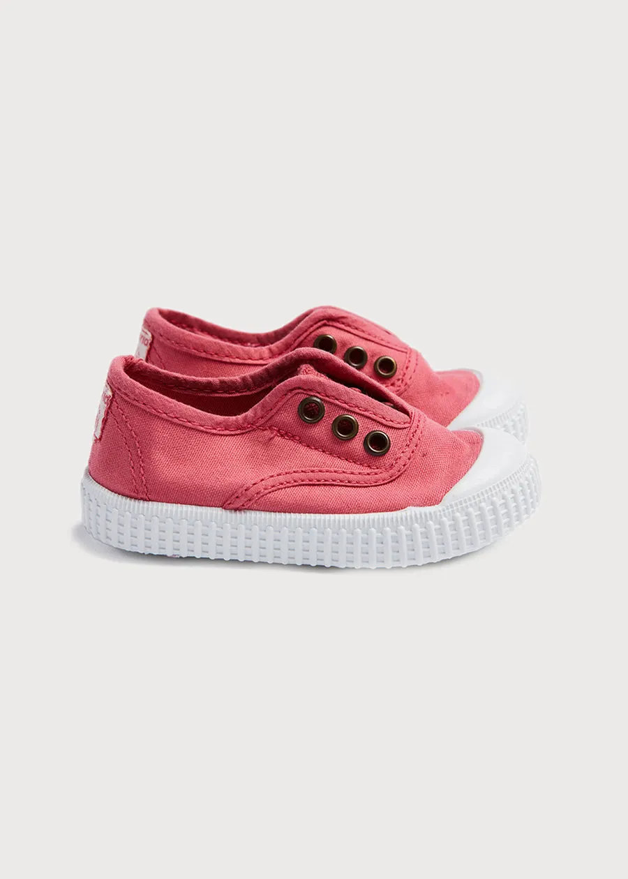 Faux Lace Hole Canvas Plimsolls in Raspberry Red (19-34EU)