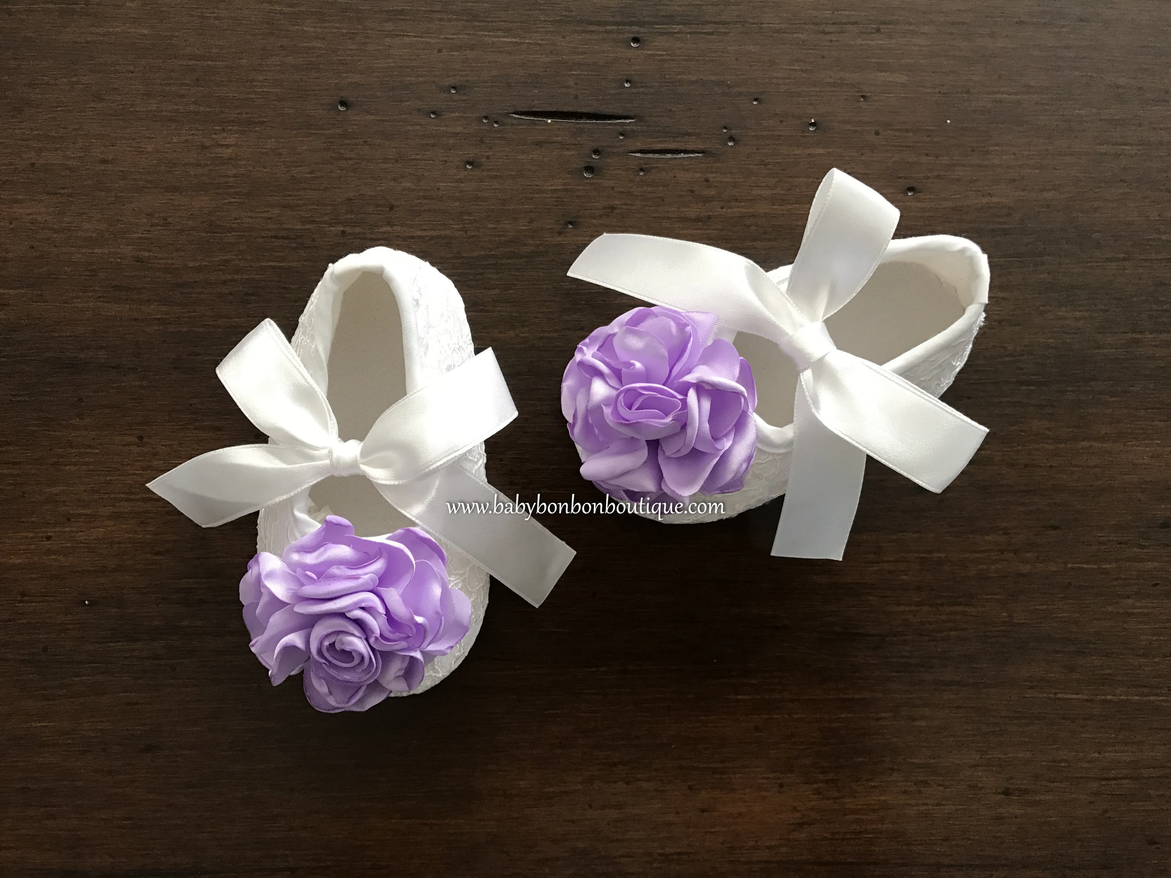 Flower Baptism White Crib Shoes