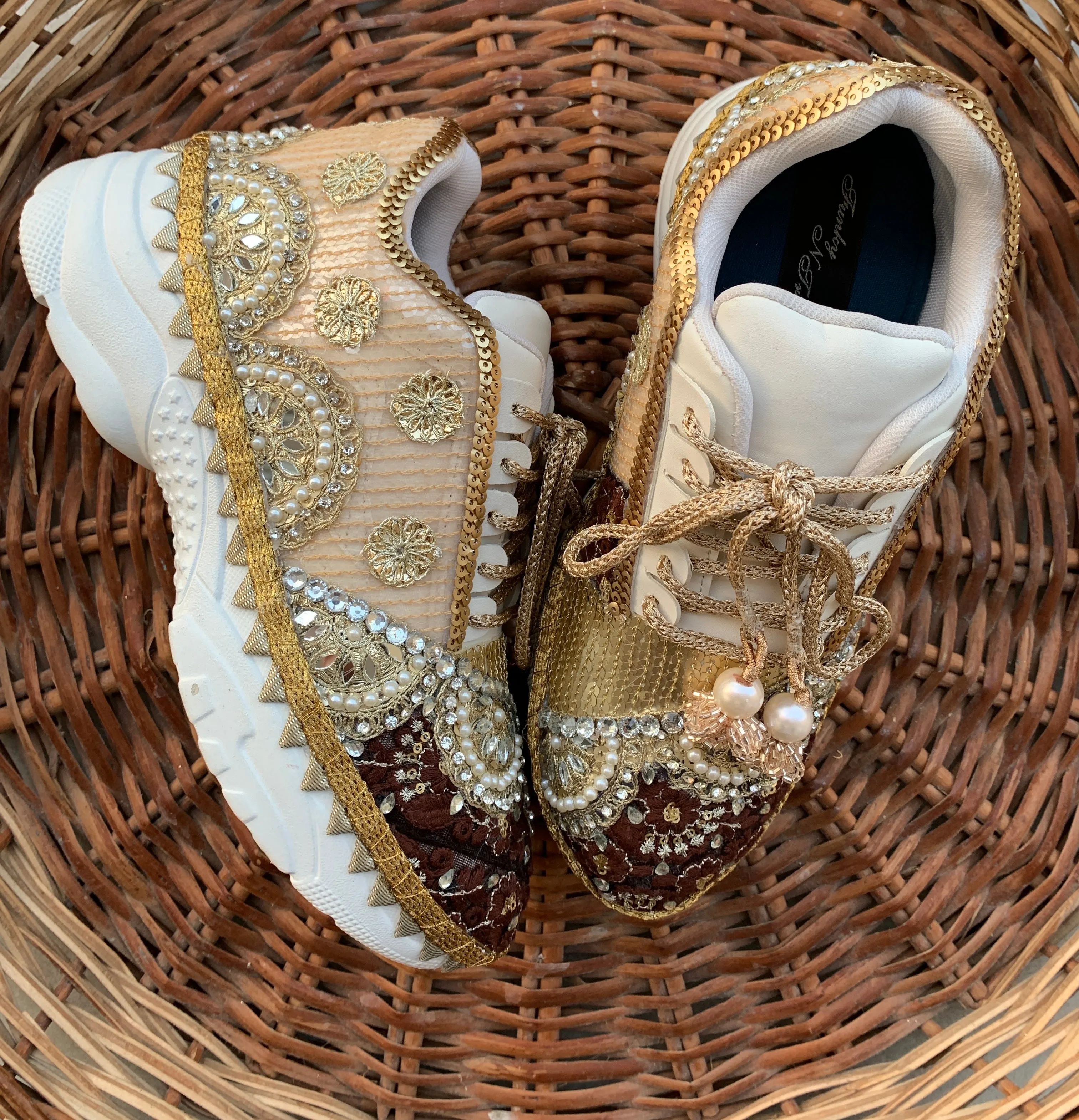 FUNKY N TRENDY brown and gold bridal sneakers / bridesmaid sneakers