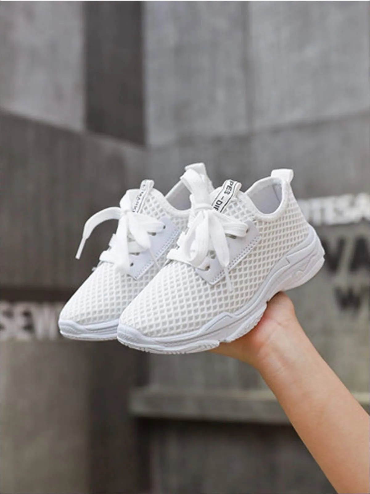 Girls Breathable Mesh Lace Up Sneakers By Liv and Mia