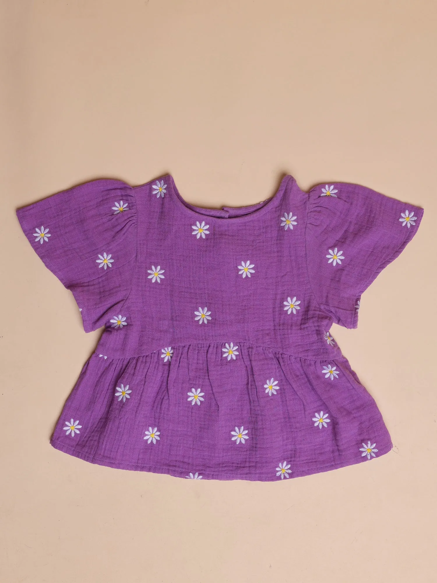 Girls Daisy Embroidered Purple Cotton 2-Piece Set