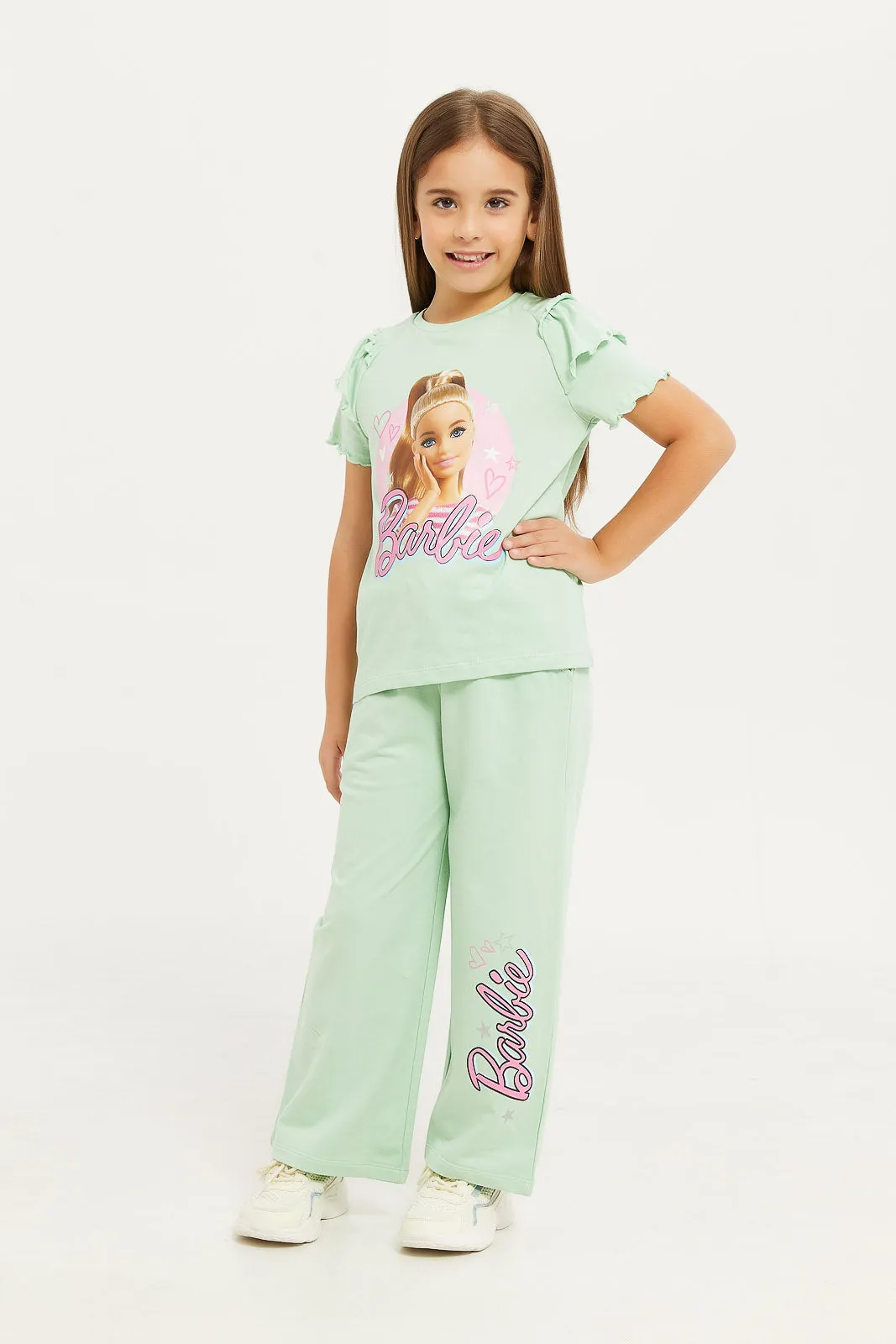 Girls Green Barbie Print Culotte Pant