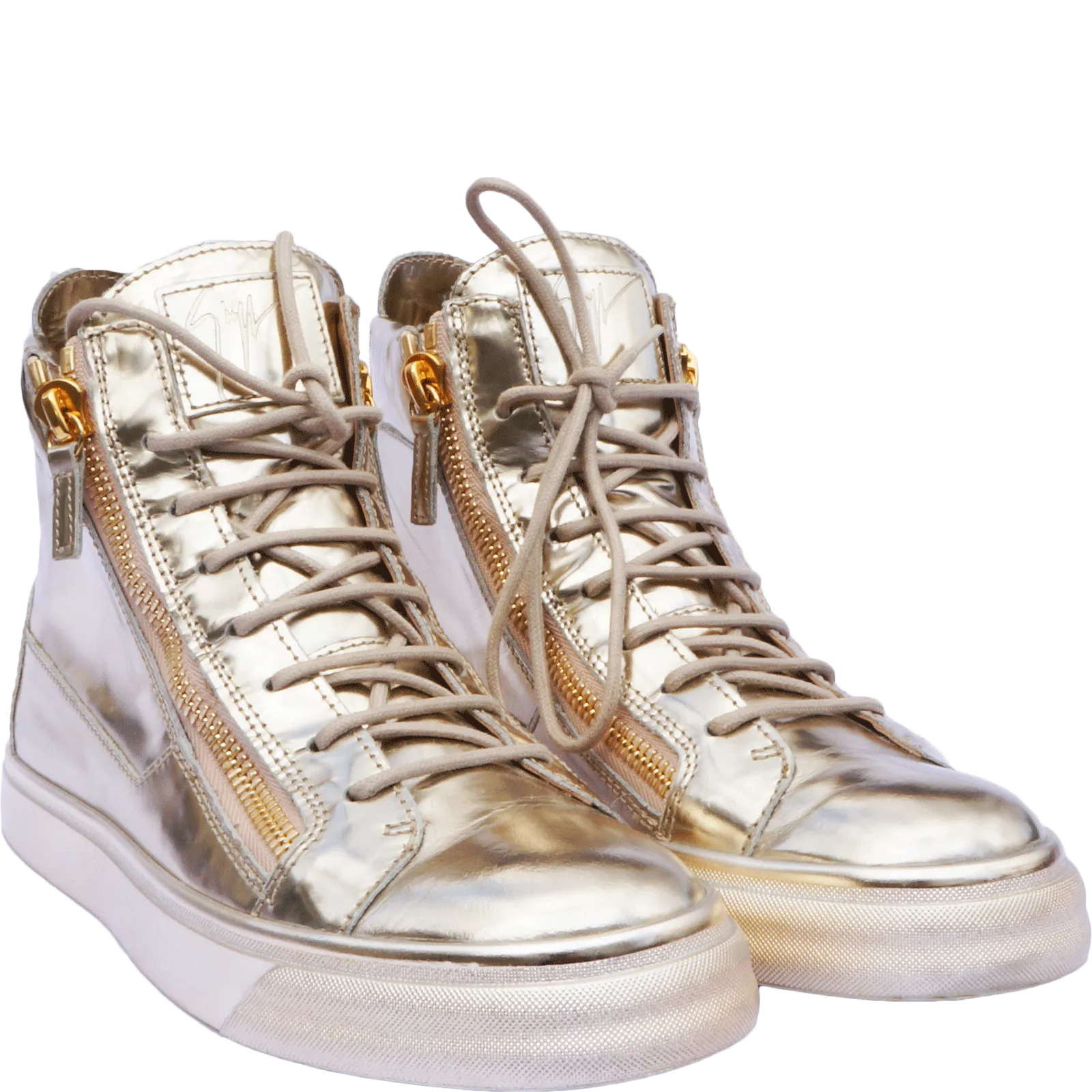 GIUSEPPE ZANOTTI LONDON GOLD METALLIC HIGH-TOP SNEAKERS