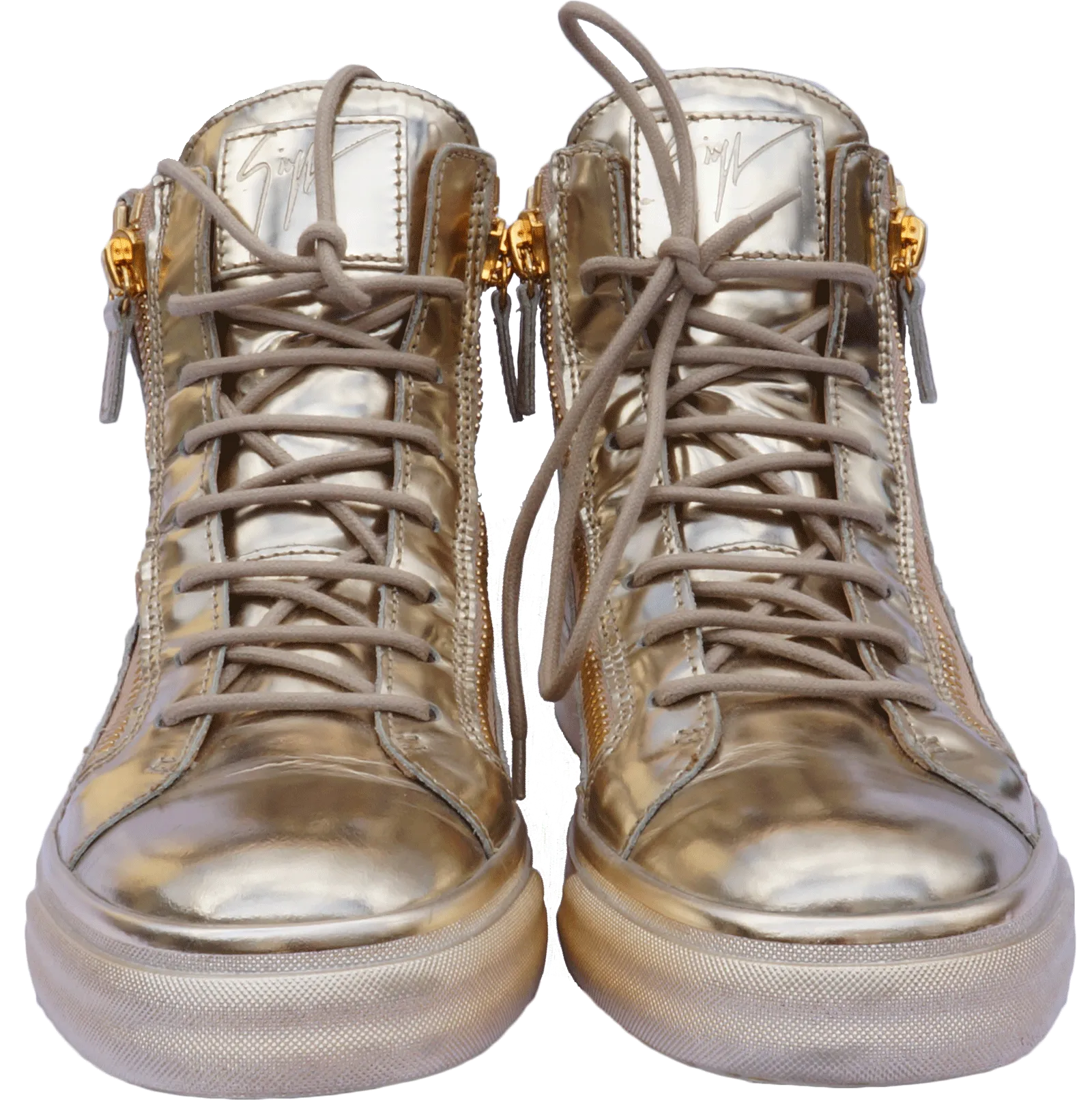 GIUSEPPE ZANOTTI LONDON GOLD METALLIC HIGH-TOP SNEAKERS