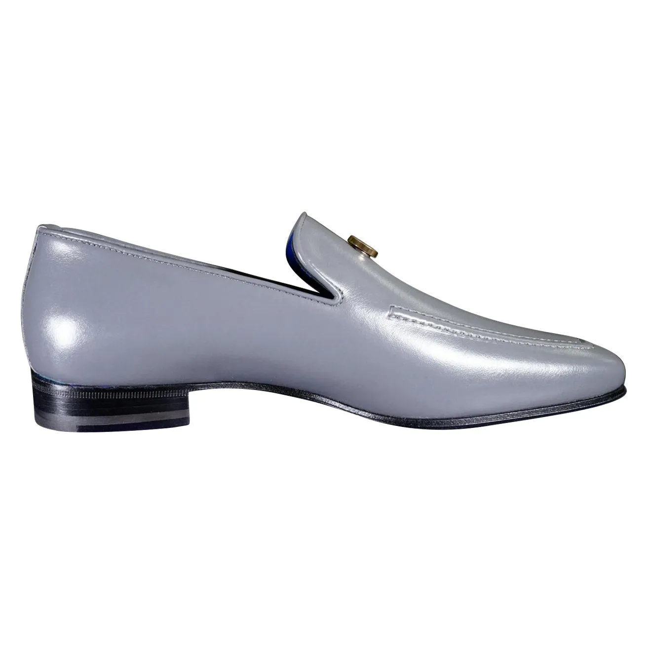 Grafite With Silver Hardware Leather Loafers