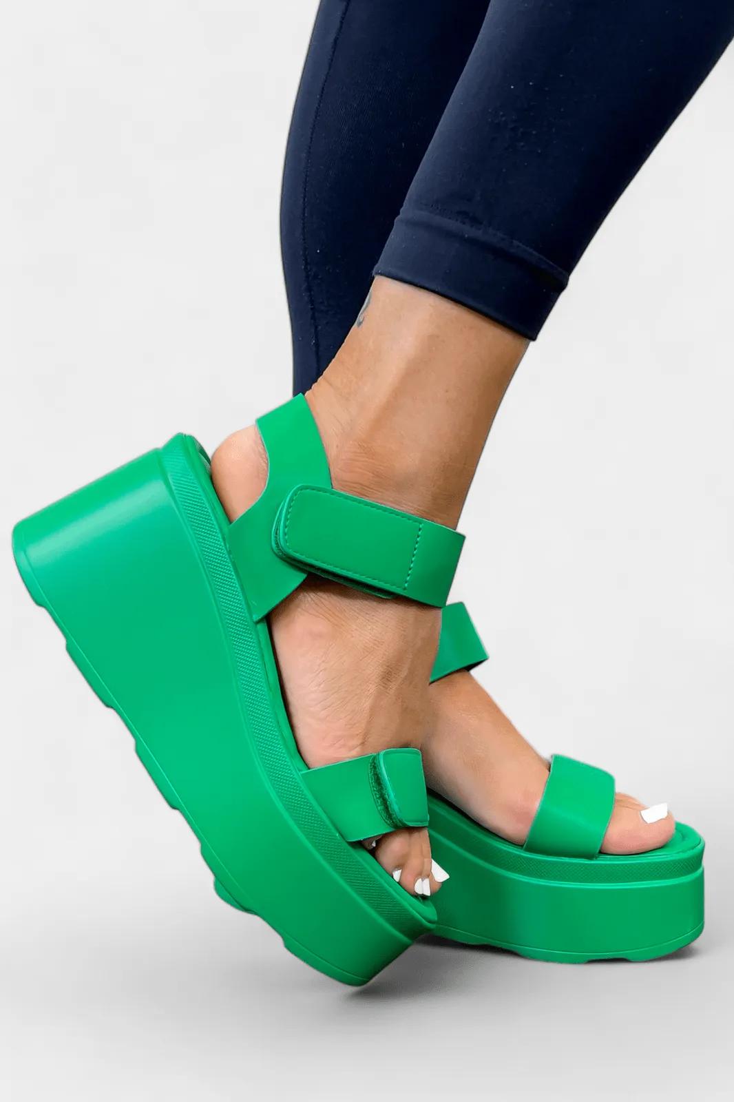 Green Adjustable Straps Platform Sandals