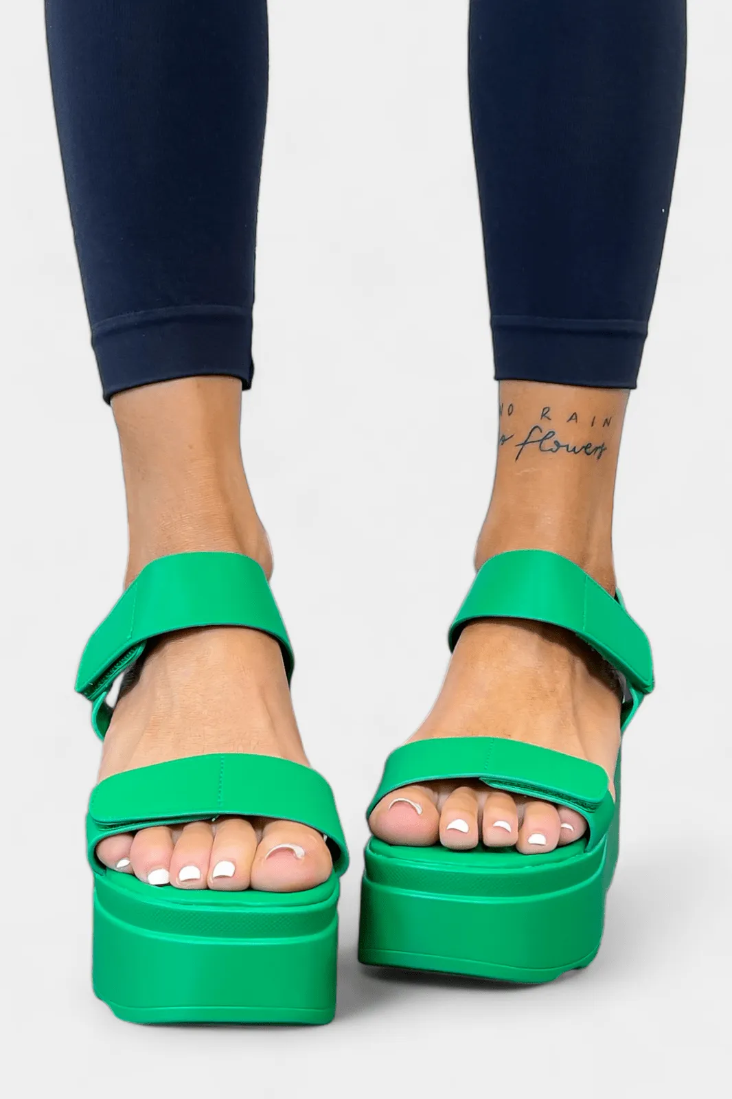 Green Adjustable Straps Platform Sandals