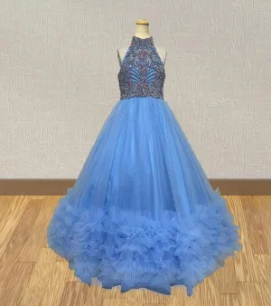 Halter Beaded Bodice Preteen Glitz Pageant Dress