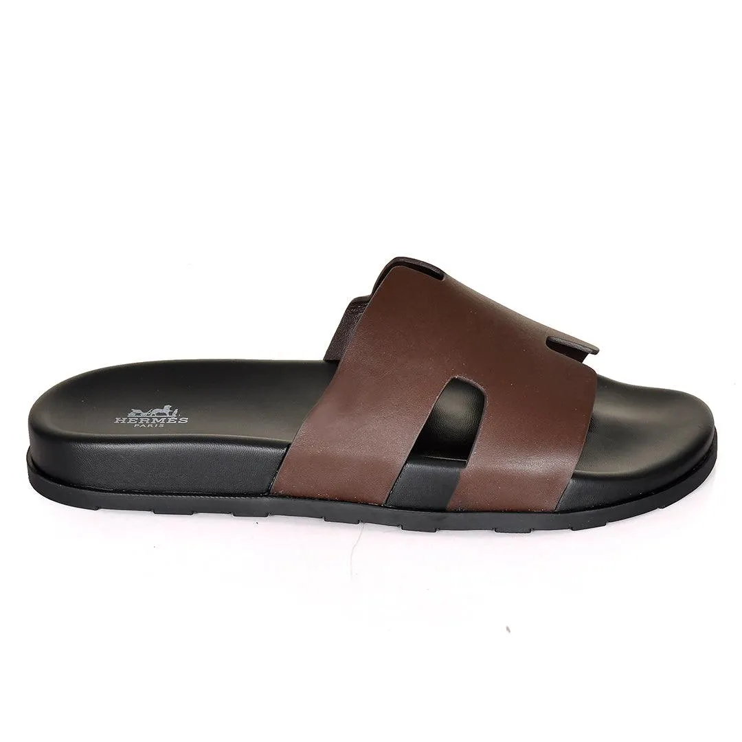 Herm Paris Izmir Lightweight Plain Leather Slippers- Coffee