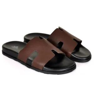 Herm Paris Izmir Lightweight Plain Leather Slippers- Coffee