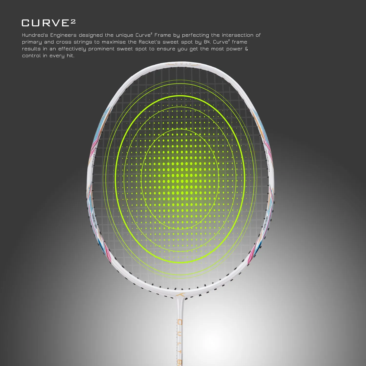 Hundred Cult 82 Aerodynamic Frame Strung Badminton Racquet (White)