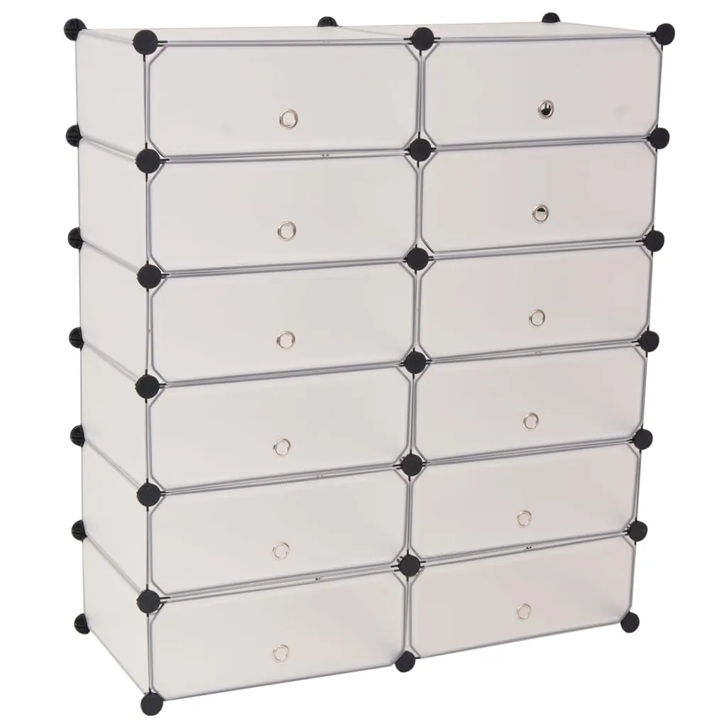 Interlocking Shoe Organiser with 12 Compartments White