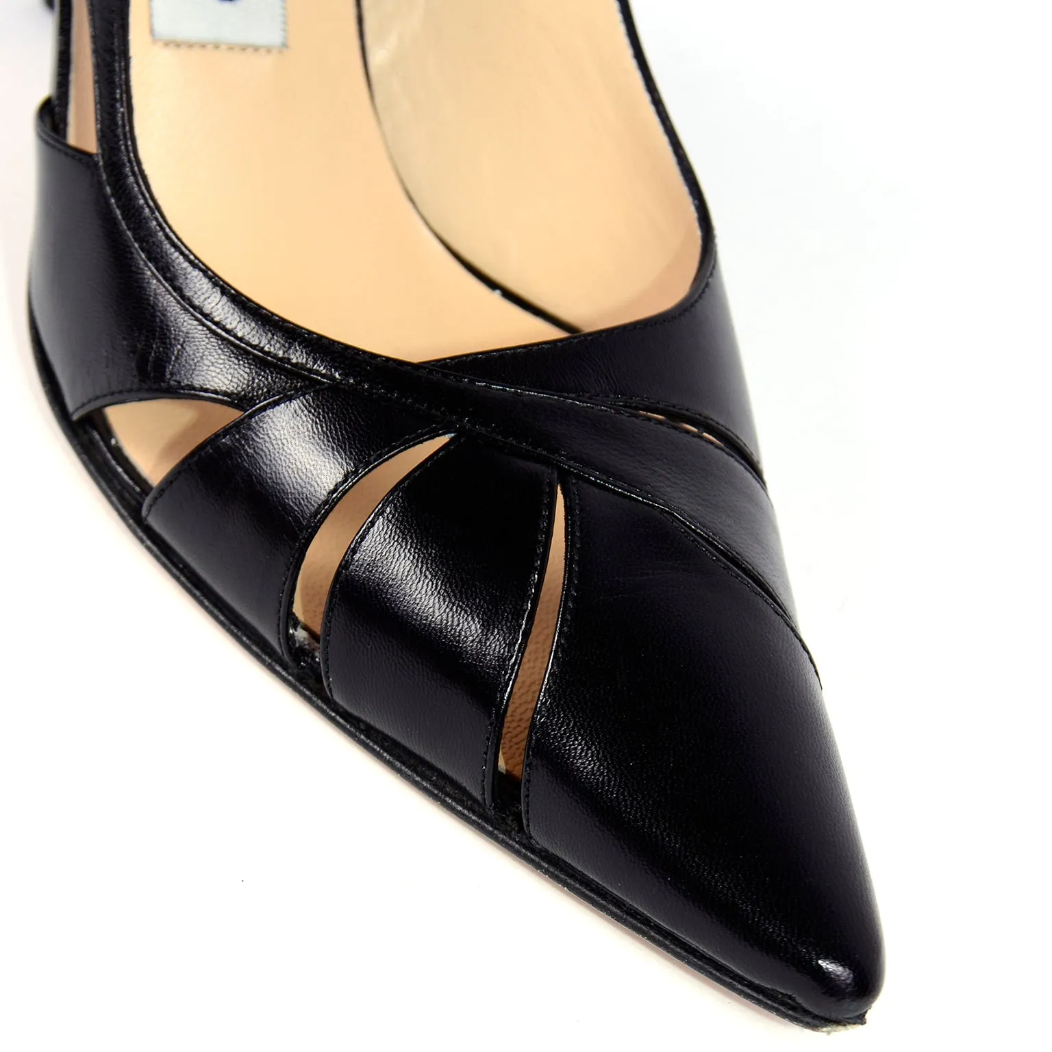 Jimmy Choo Shoes Black Leather Cutout Slingback Heels w Box