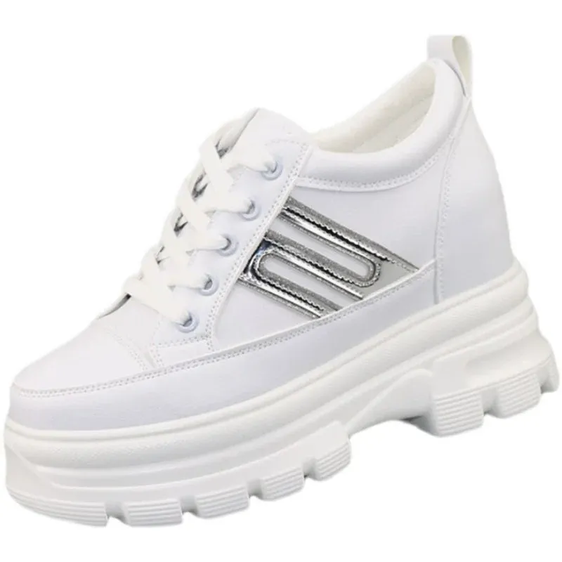 Joskaa 2024 New White Platform Lace Up Sneakers