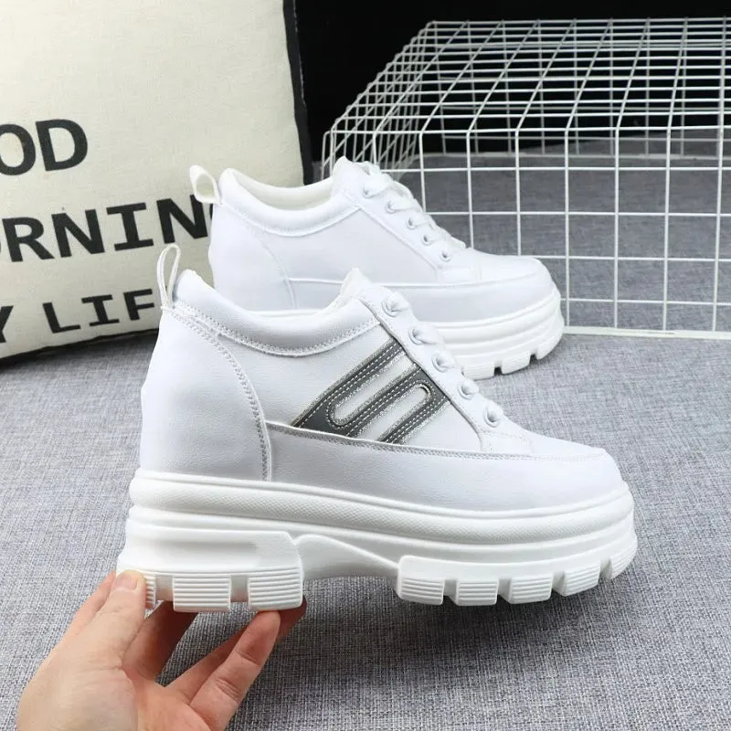 Joskaa 2024 New White Platform Lace Up Sneakers