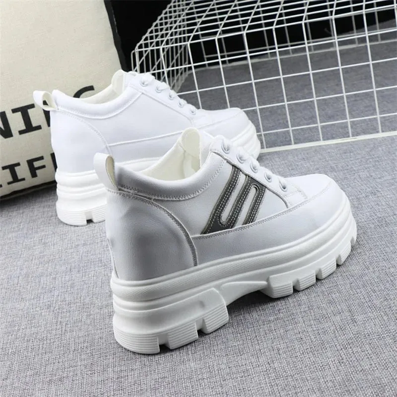 Joskaa 2024 New White Platform Lace Up Sneakers