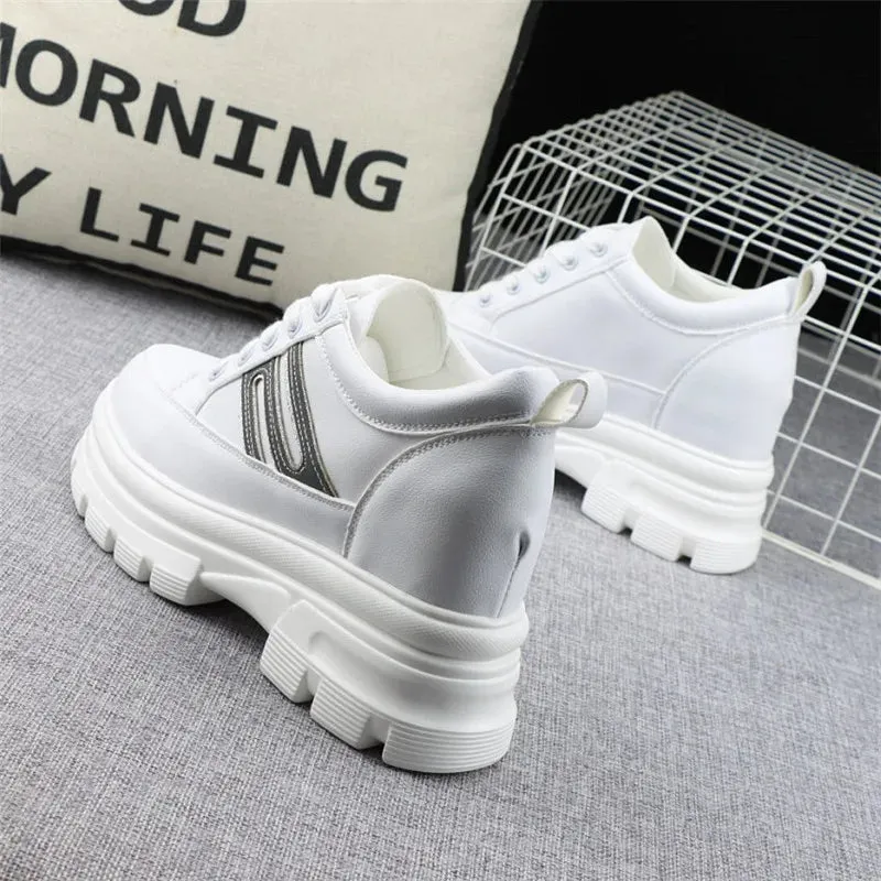 Joskaa 2024 New White Platform Lace Up Sneakers