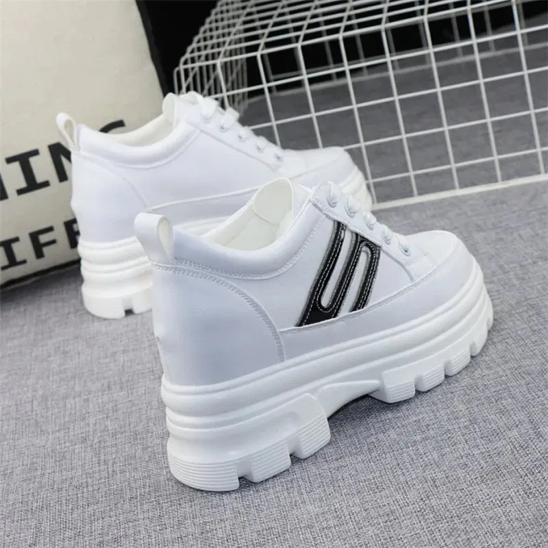 Joskaa 2024 New White Platform Lace Up Sneakers