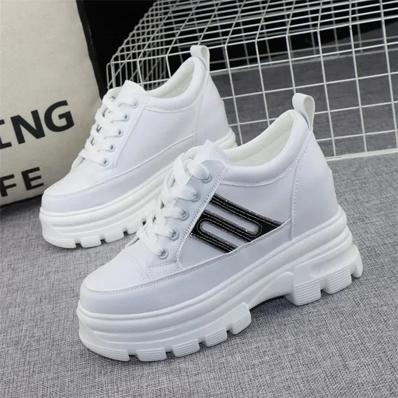 Joskaa 2024 New White Platform Lace Up Sneakers