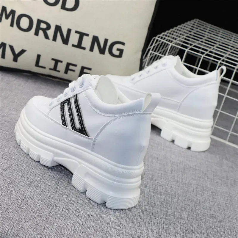 Joskaa 2024 New White Platform Lace Up Sneakers