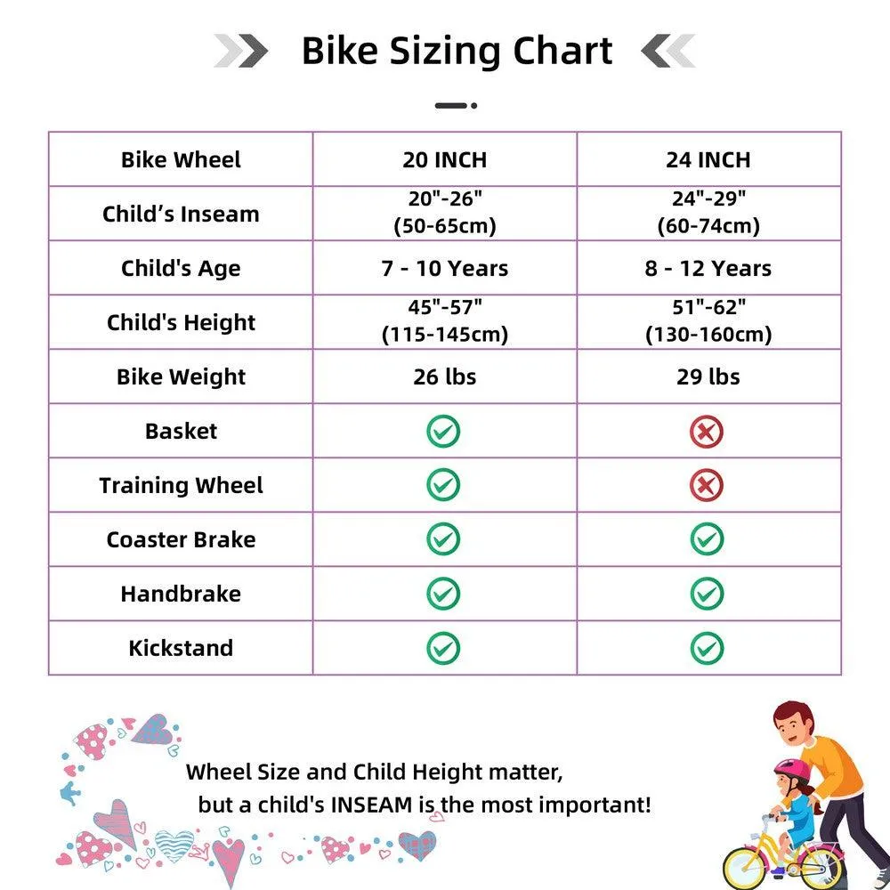 JOYSTAR Angel 20 & 24 Inch Girls Bike for 7-12 Years Old