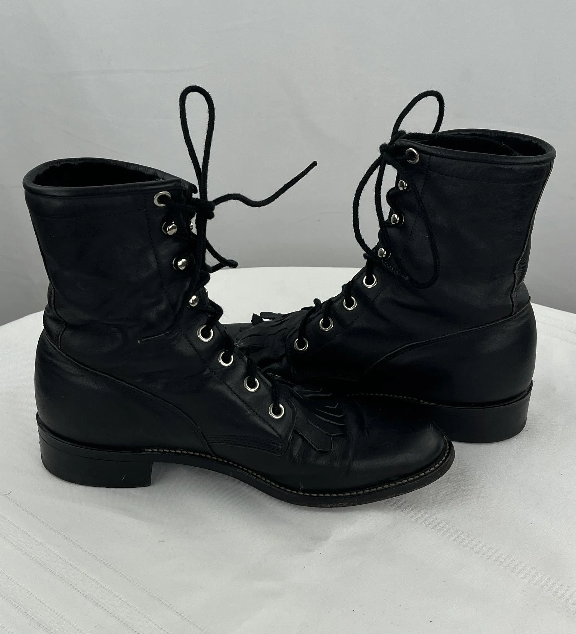 Justin Women's Black Leather Lace Up Roper Boots Size 6.5