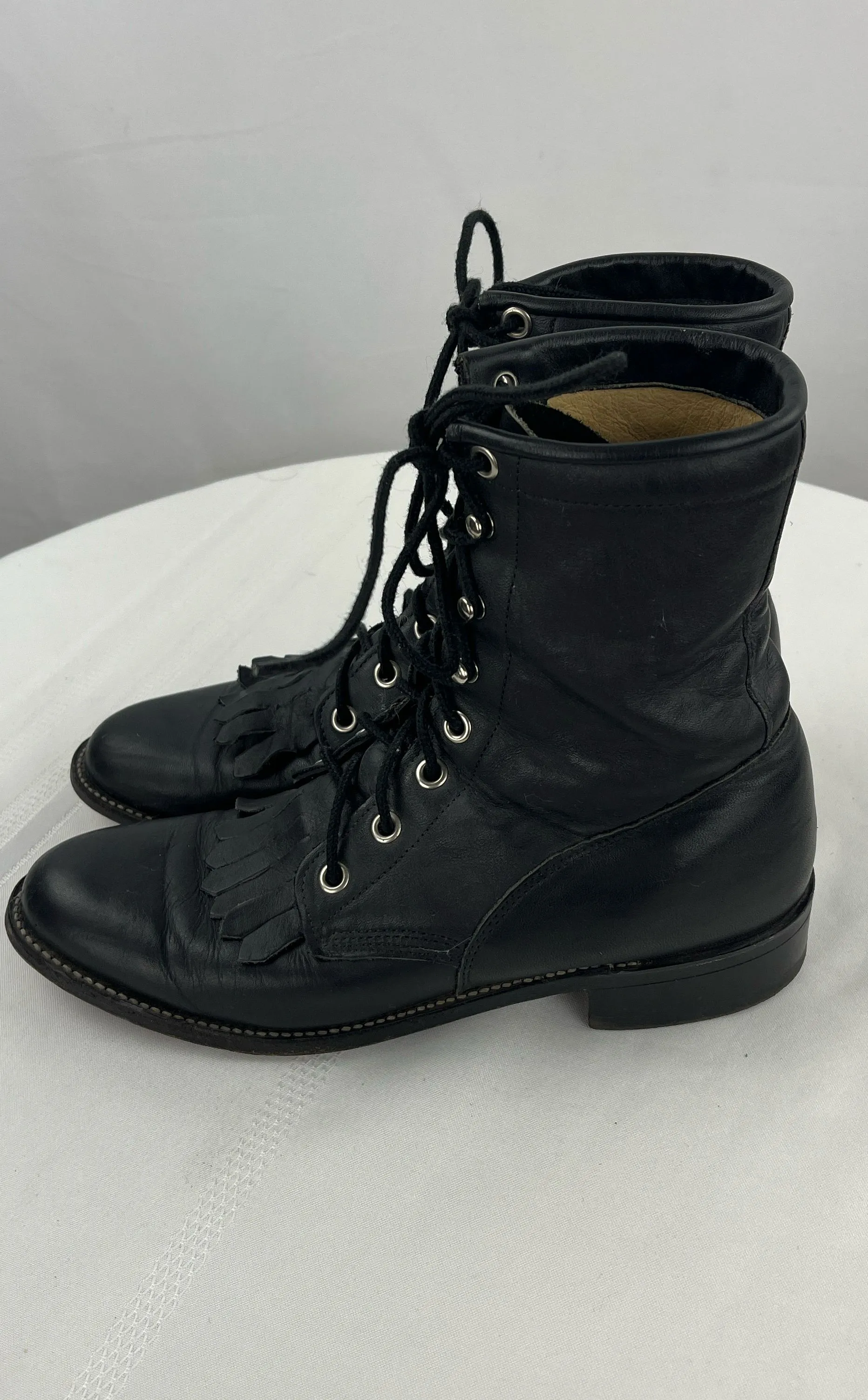 Justin Women's Black Leather Lace Up Roper Boots Size 6.5