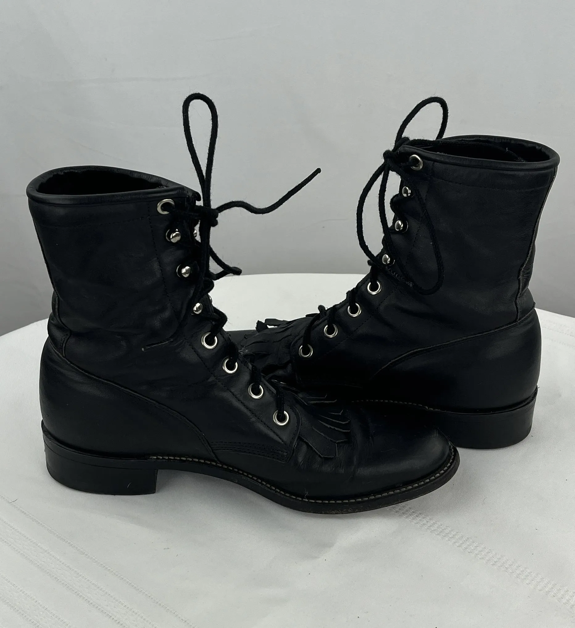 Justin Women's Black Leather Lace Up Roper Boots Size 6.5