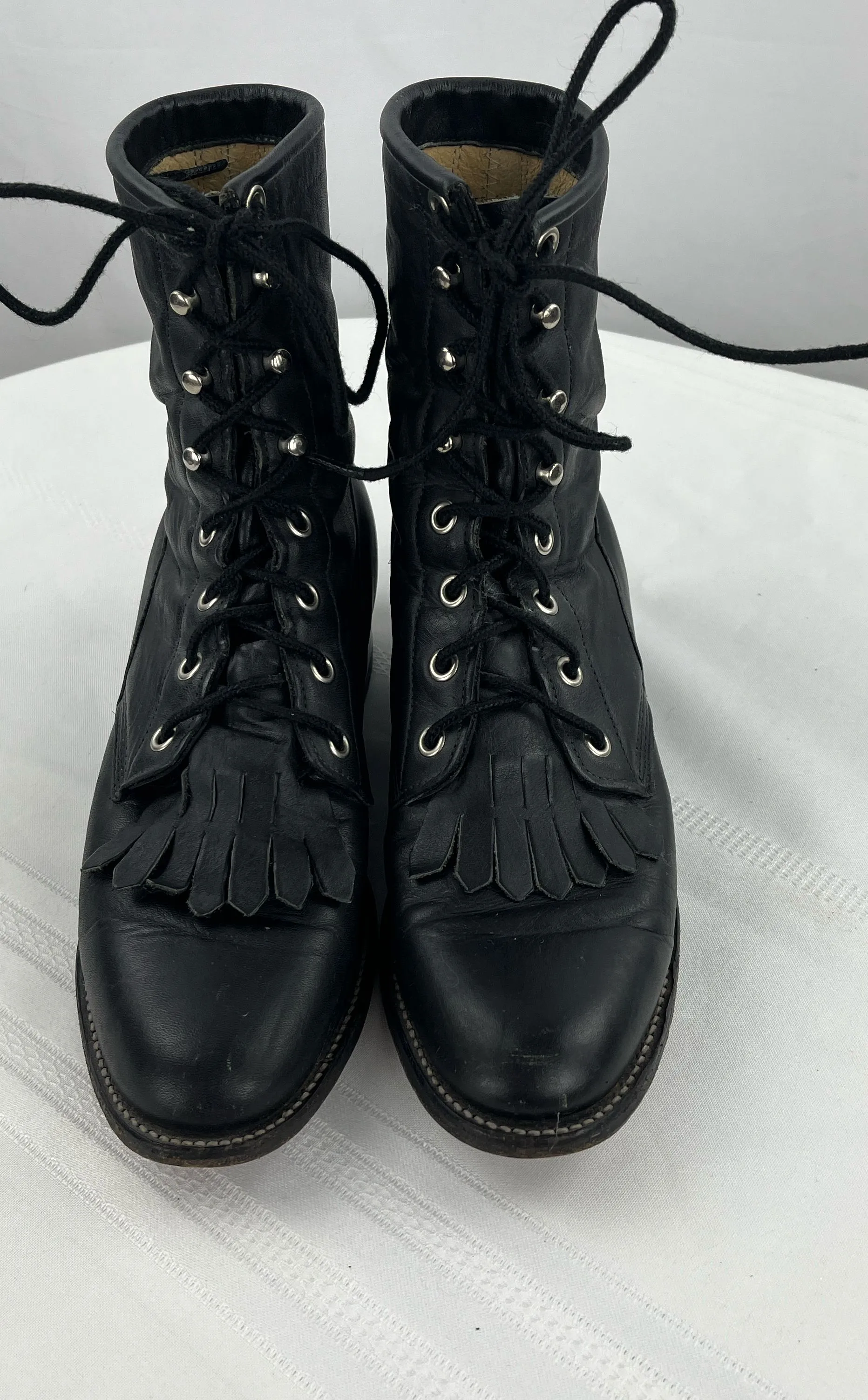 Justin Women's Black Leather Lace Up Roper Boots Size 6.5