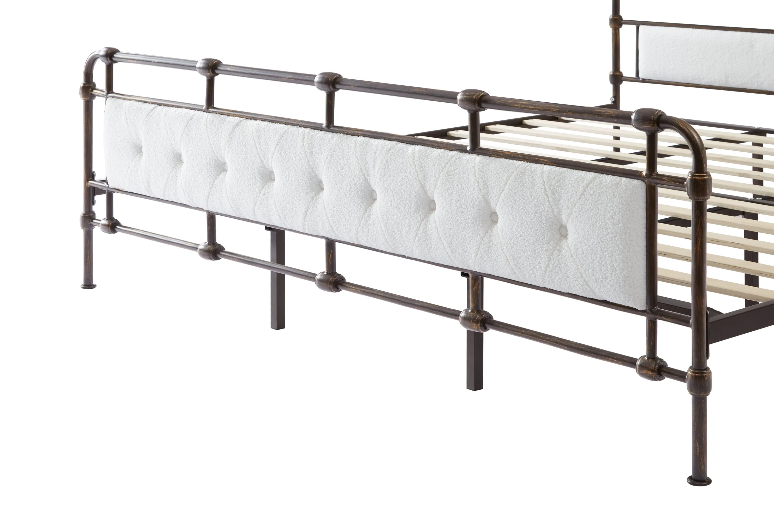 King/Queen Size Metal Platform Bed with Upholstered Headboard and Tail